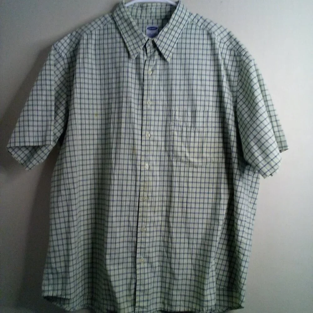 Old Navy Shirt Men XL Short Sleeve Button Up Plaid Casual Green